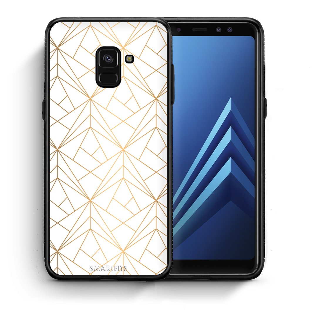 Θήκη Samsung A8 Luxury White Geometric από τη Smartfits με σχέδιο στο πίσω μέρος και μαύρο περίβλημα | Samsung A8 Luxury White Geometric case with colorful back and black bezels