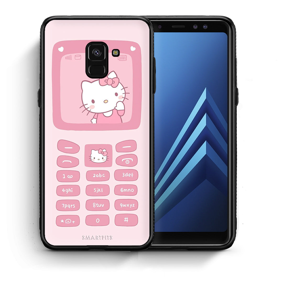 Θήκη Αγίου Βαλεντίνου Samsung A8 Hello Kitten από τη Smartfits με σχέδιο στο πίσω μέρος και μαύρο περίβλημα | Samsung A8 Hello Kitten case with colorful back and black bezels