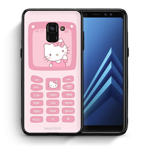 Θήκη Αγίου Βαλεντίνου Samsung A8 Hello Kitten από τη Smartfits με σχέδιο στο πίσω μέρος και μαύρο περίβλημα | Samsung A8 Hello Kitten case with colorful back and black bezels