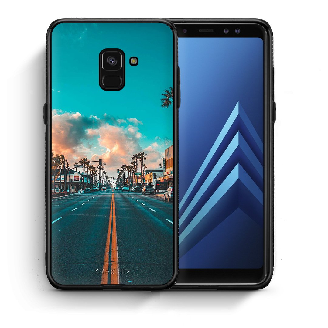 Θήκη Samsung A8 City Landscape από τη Smartfits με σχέδιο στο πίσω μέρος και μαύρο περίβλημα | Samsung A8 City Landscape case with colorful back and black bezels