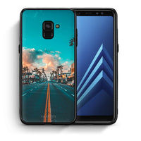 Thumbnail for Θήκη Samsung A8 City Landscape από τη Smartfits με σχέδιο στο πίσω μέρος και μαύρο περίβλημα | Samsung A8 City Landscape case with colorful back and black bezels