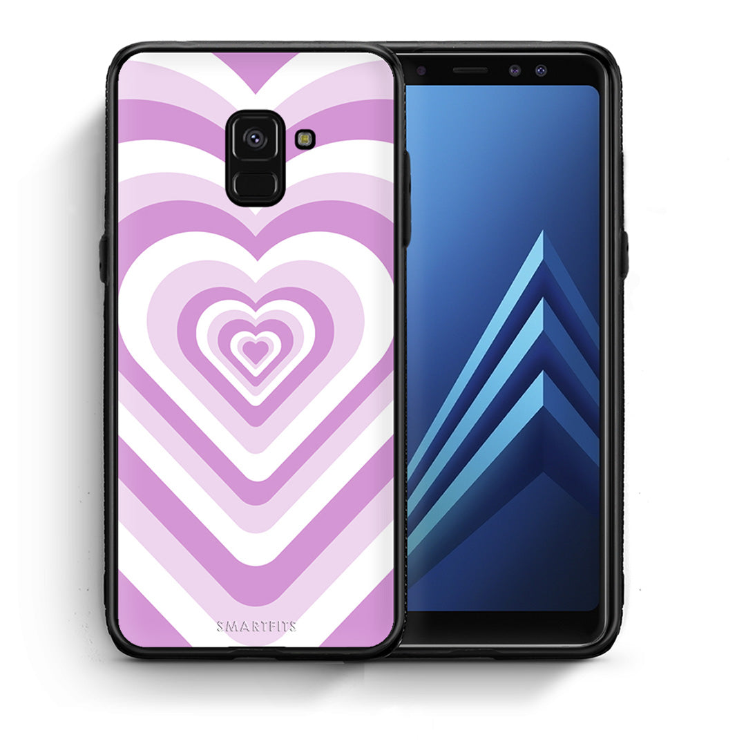 Θήκη Samsung A8 Lilac Hearts από τη Smartfits με σχέδιο στο πίσω μέρος και μαύρο περίβλημα | Samsung A8 Lilac Hearts case with colorful back and black bezels