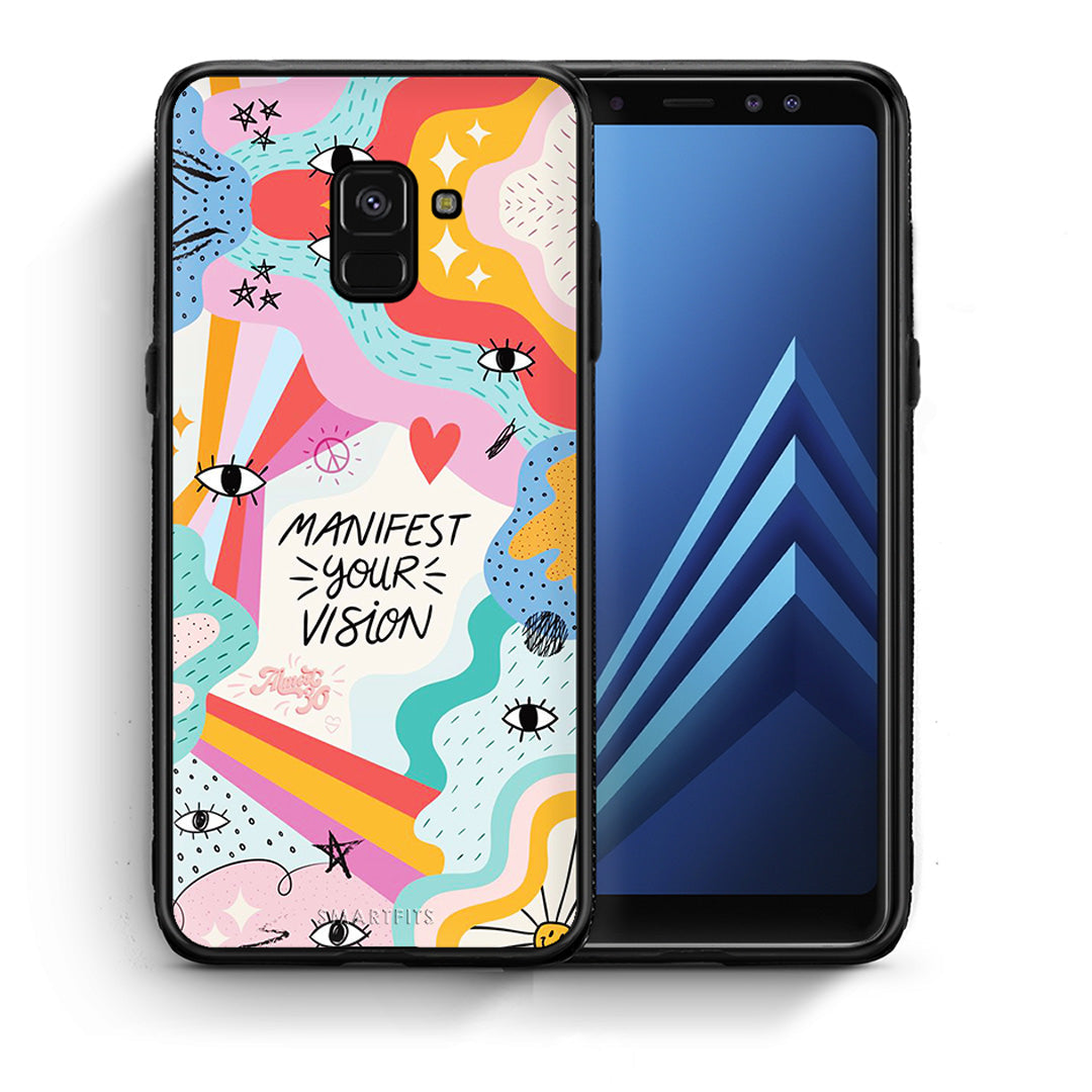 Θήκη Samsung A8 Manifest Your Vision από τη Smartfits με σχέδιο στο πίσω μέρος και μαύρο περίβλημα | Samsung A8 Manifest Your Vision case with colorful back and black bezels