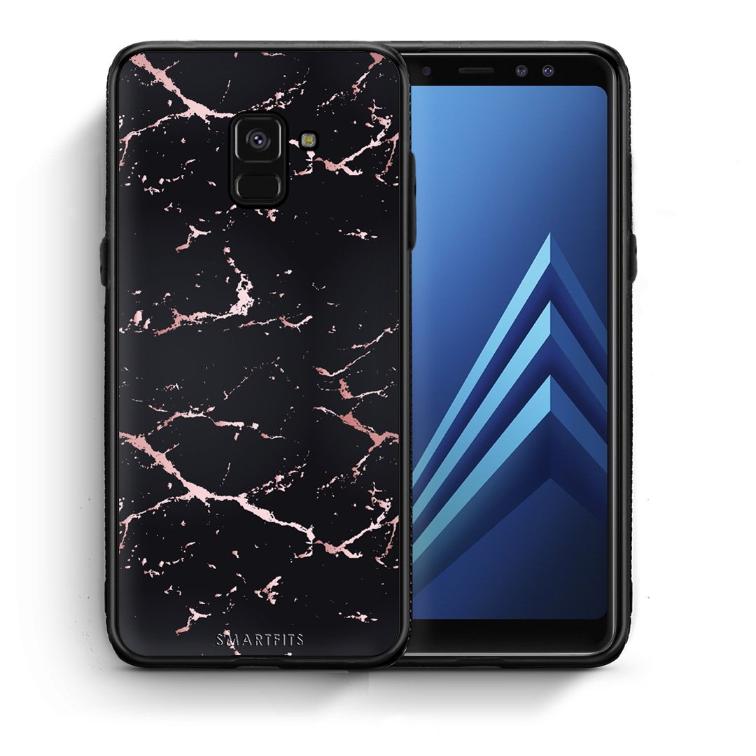 Θήκη Samsung A8 Black Rosegold Marble από τη Smartfits με σχέδιο στο πίσω μέρος και μαύρο περίβλημα | Samsung A8 Black Rosegold Marble case with colorful back and black bezels