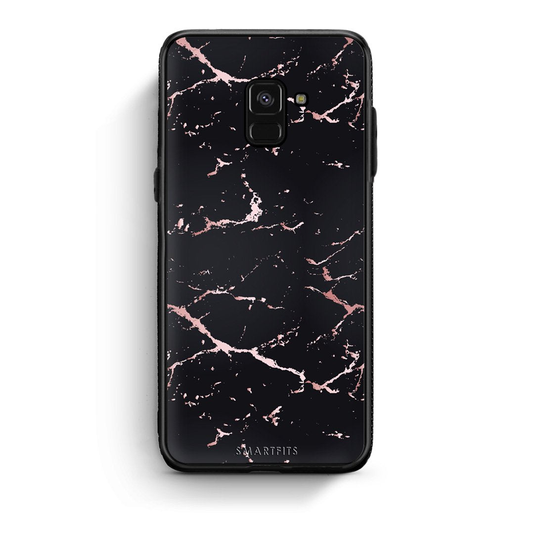 4 - Samsung A8  Black Rosegold Marble case, cover, bumper