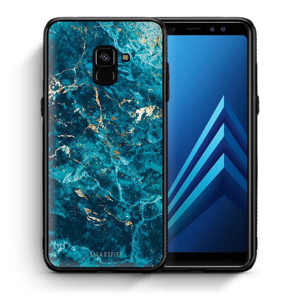 Θήκη Samsung A8 Marble Blue από τη Smartfits με σχέδιο στο πίσω μέρος και μαύρο περίβλημα | Samsung A8 Marble Blue case with colorful back and black bezels