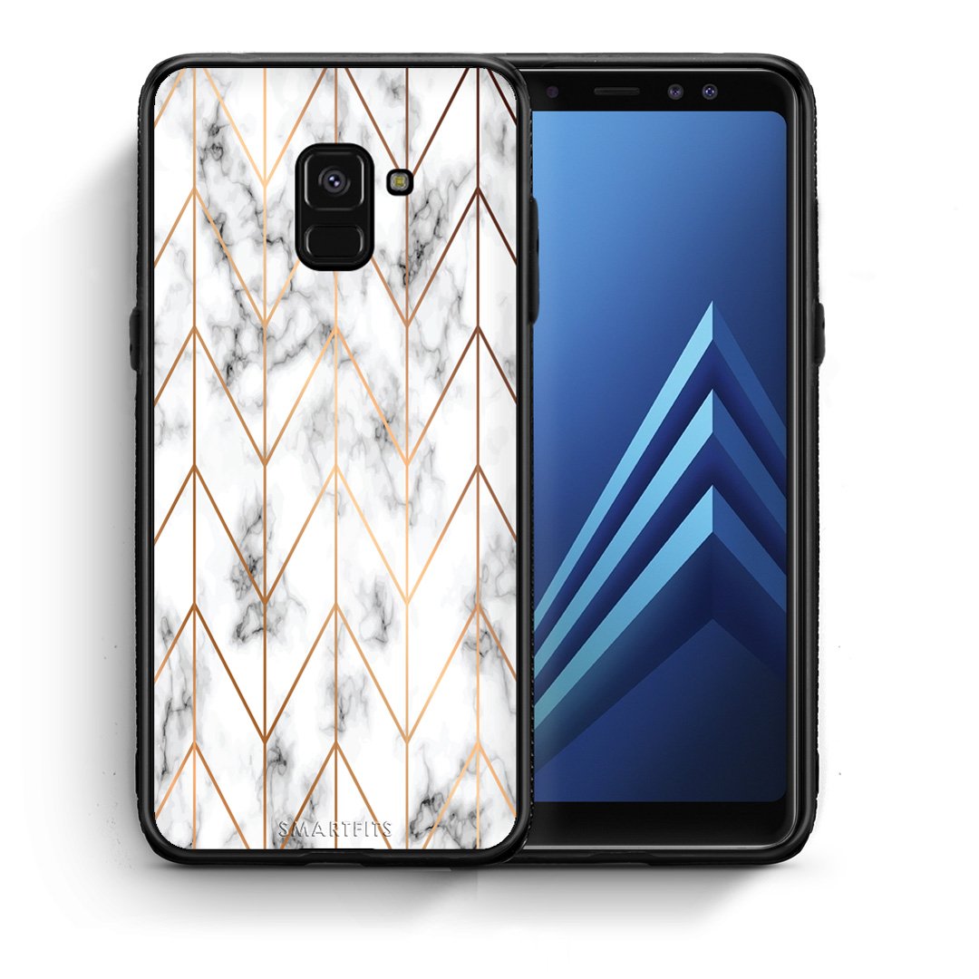 Θήκη Samsung A8 Gold Geometric Marble από τη Smartfits με σχέδιο στο πίσω μέρος και μαύρο περίβλημα | Samsung A8 Gold Geometric Marble case with colorful back and black bezels