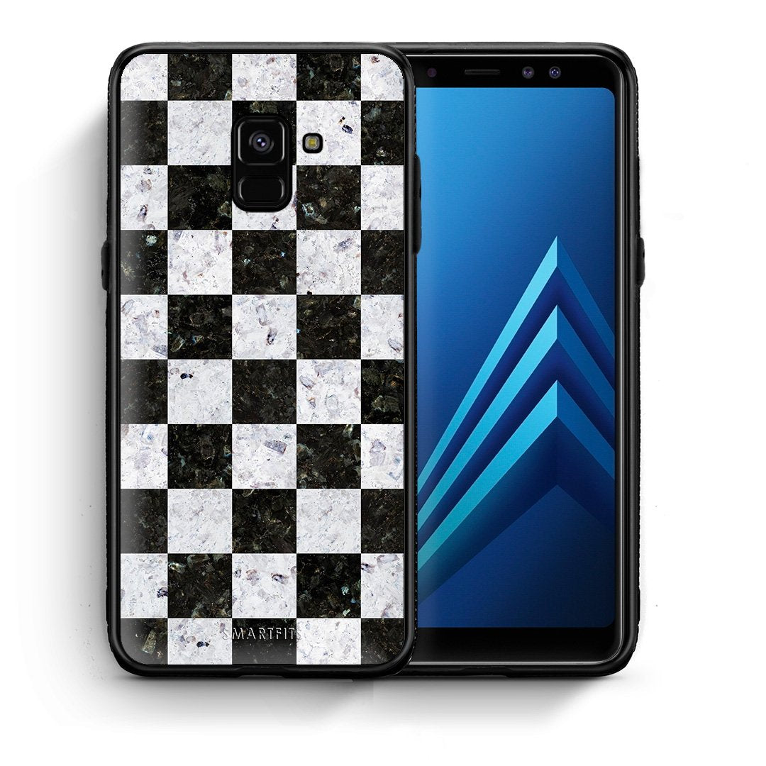 Θήκη Samsung A8 Square Geometric Marble από τη Smartfits με σχέδιο στο πίσω μέρος και μαύρο περίβλημα | Samsung A8 Square Geometric Marble case with colorful back and black bezels