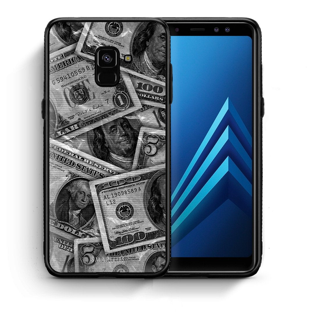 Θήκη Samsung A8 Money Dollars από τη Smartfits με σχέδιο στο πίσω μέρος και μαύρο περίβλημα | Samsung A8 Money Dollars case with colorful back and black bezels