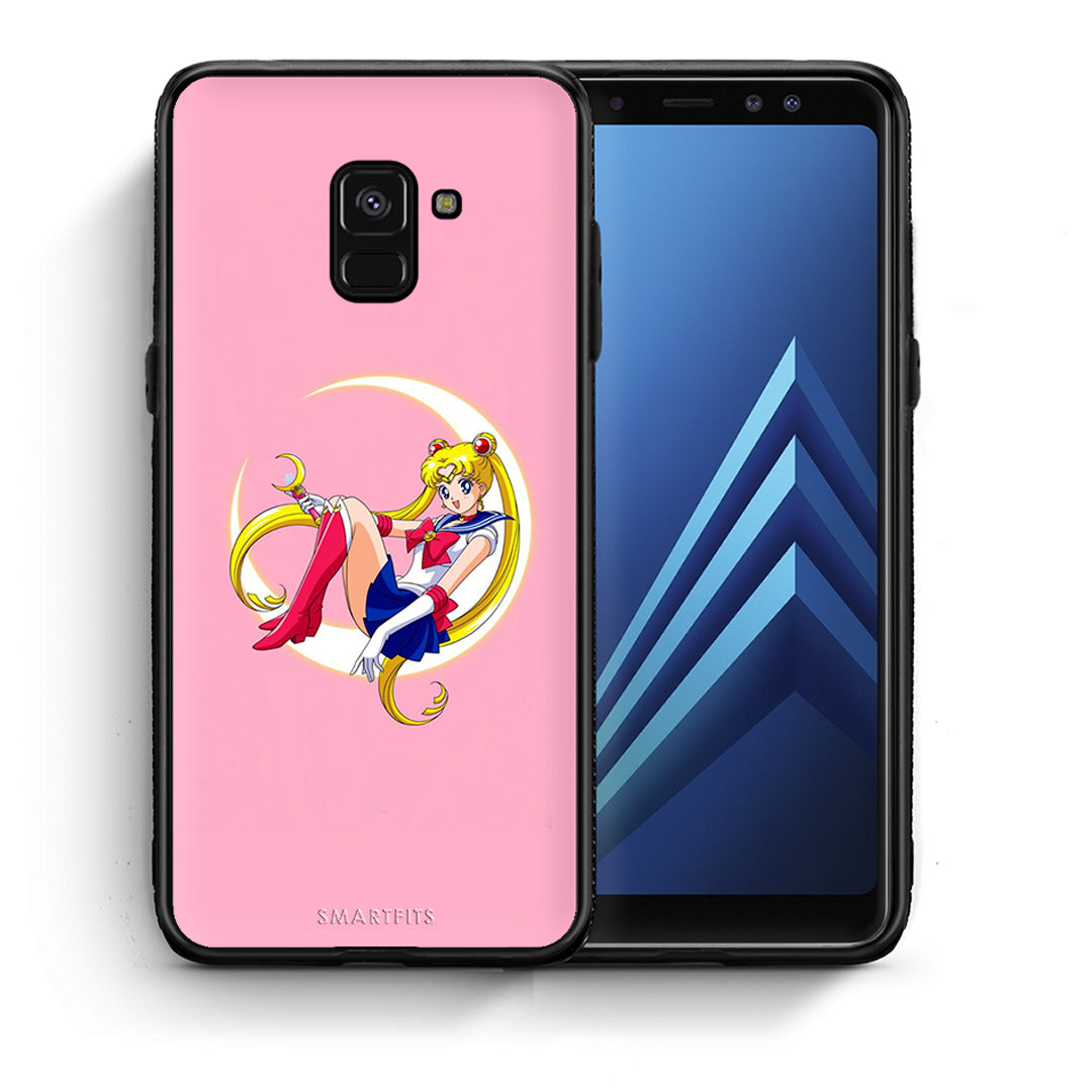 Θήκη Samsung A8 Moon Girl από τη Smartfits με σχέδιο στο πίσω μέρος και μαύρο περίβλημα | Samsung A8 Moon Girl case with colorful back and black bezels