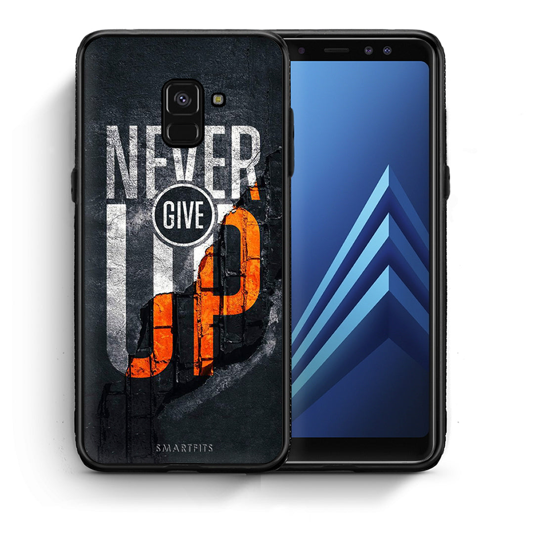 Θήκη Αγίου Βαλεντίνου Samsung A8 Never Give Up από τη Smartfits με σχέδιο στο πίσω μέρος και μαύρο περίβλημα | Samsung A8 Never Give Up case with colorful back and black bezels