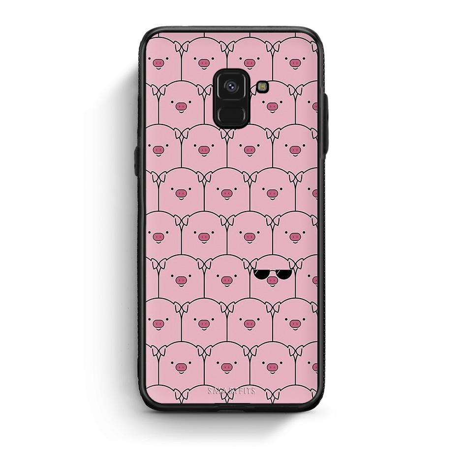 Samsung A8 Pig Glasses θήκη από τη Smartfits με σχέδιο στο πίσω μέρος και μαύρο περίβλημα | Smartphone case with colorful back and black bezels by Smartfits