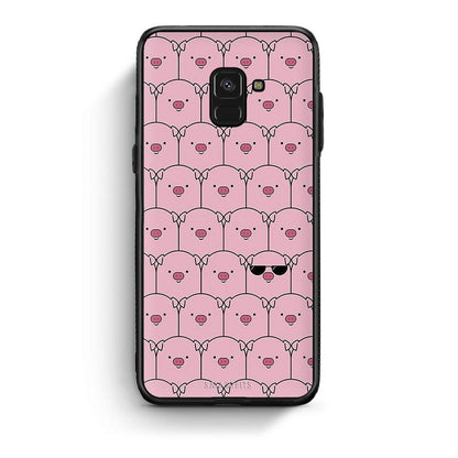 Samsung A8 Pig Glasses θήκη από τη Smartfits με σχέδιο στο πίσω μέρος και μαύρο περίβλημα | Smartphone case with colorful back and black bezels by Smartfits