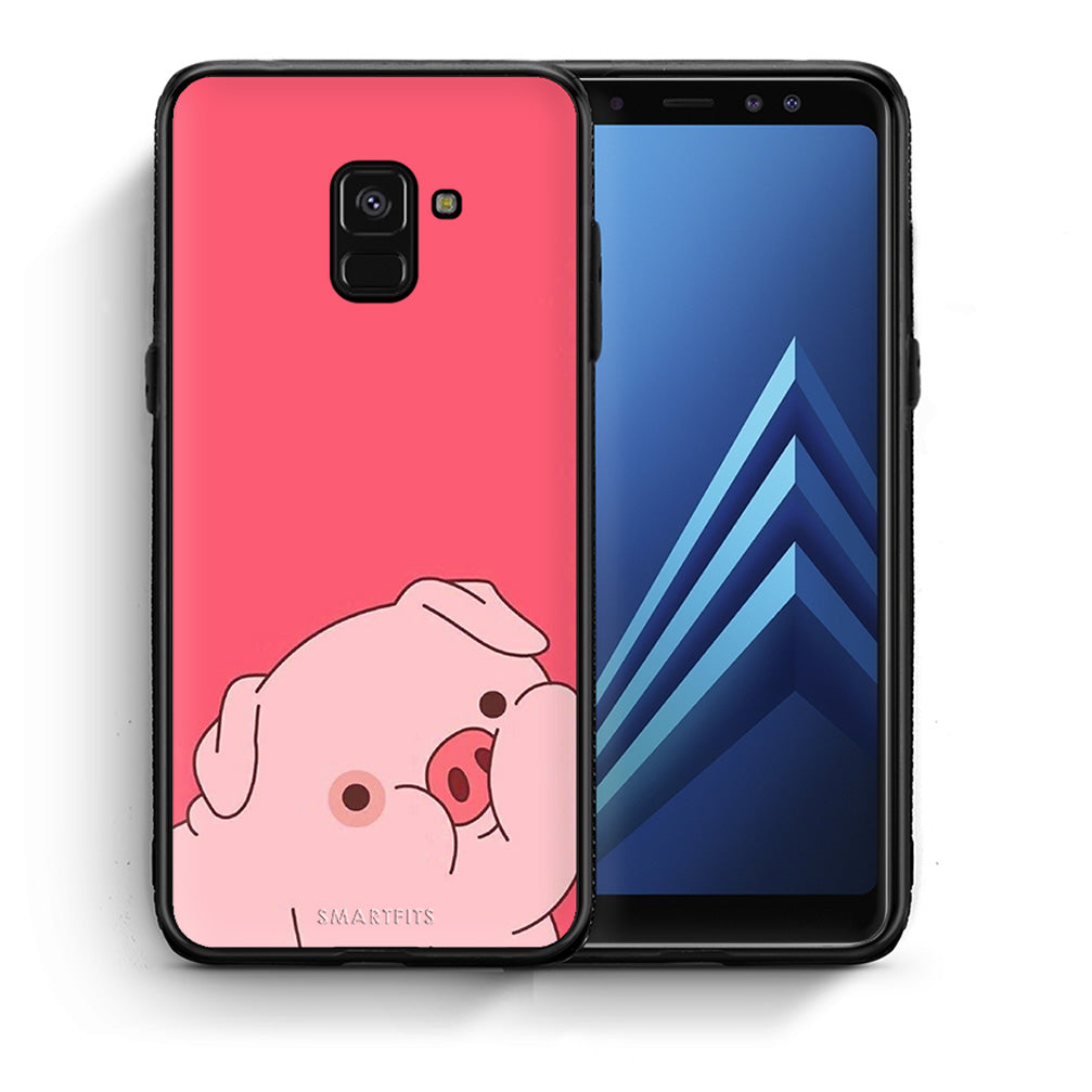 Θήκη Αγίου Βαλεντίνου Samsung A8 Pig Love 1 από τη Smartfits με σχέδιο στο πίσω μέρος και μαύρο περίβλημα | Samsung A8 Pig Love 1 case with colorful back and black bezels