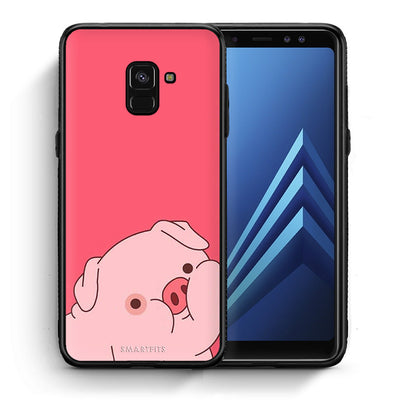 Θήκη Αγίου Βαλεντίνου Samsung A8 Pig Love 1 από τη Smartfits με σχέδιο στο πίσω μέρος και μαύρο περίβλημα | Samsung A8 Pig Love 1 case with colorful back and black bezels