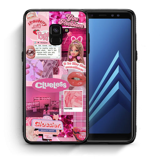 Θήκη Αγίου Βαλεντίνου Samsung A8 Pink Love από τη Smartfits με σχέδιο στο πίσω μέρος και μαύρο περίβλημα | Samsung A8 Pink Love case with colorful back and black bezels