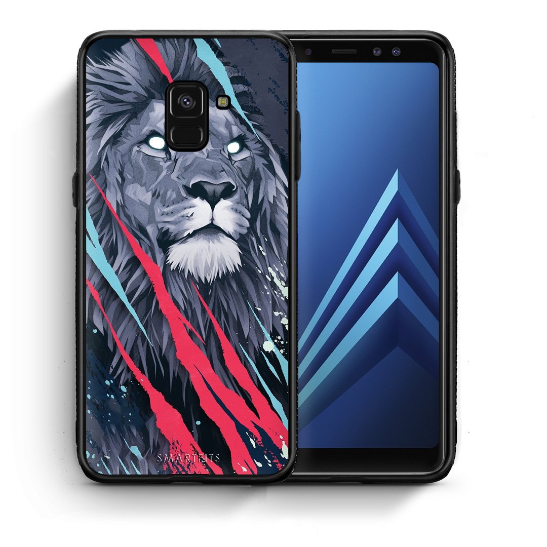 Θήκη Samsung A8 Lion Designer PopArt από τη Smartfits με σχέδιο στο πίσω μέρος και μαύρο περίβλημα | Samsung A8 Lion Designer PopArt case with colorful back and black bezels