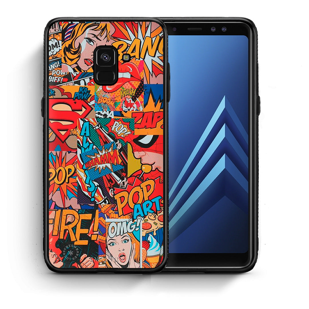 Θήκη Samsung A8 PopArt OMG από τη Smartfits με σχέδιο στο πίσω μέρος και μαύρο περίβλημα | Samsung A8 PopArt OMG case with colorful back and black bezels