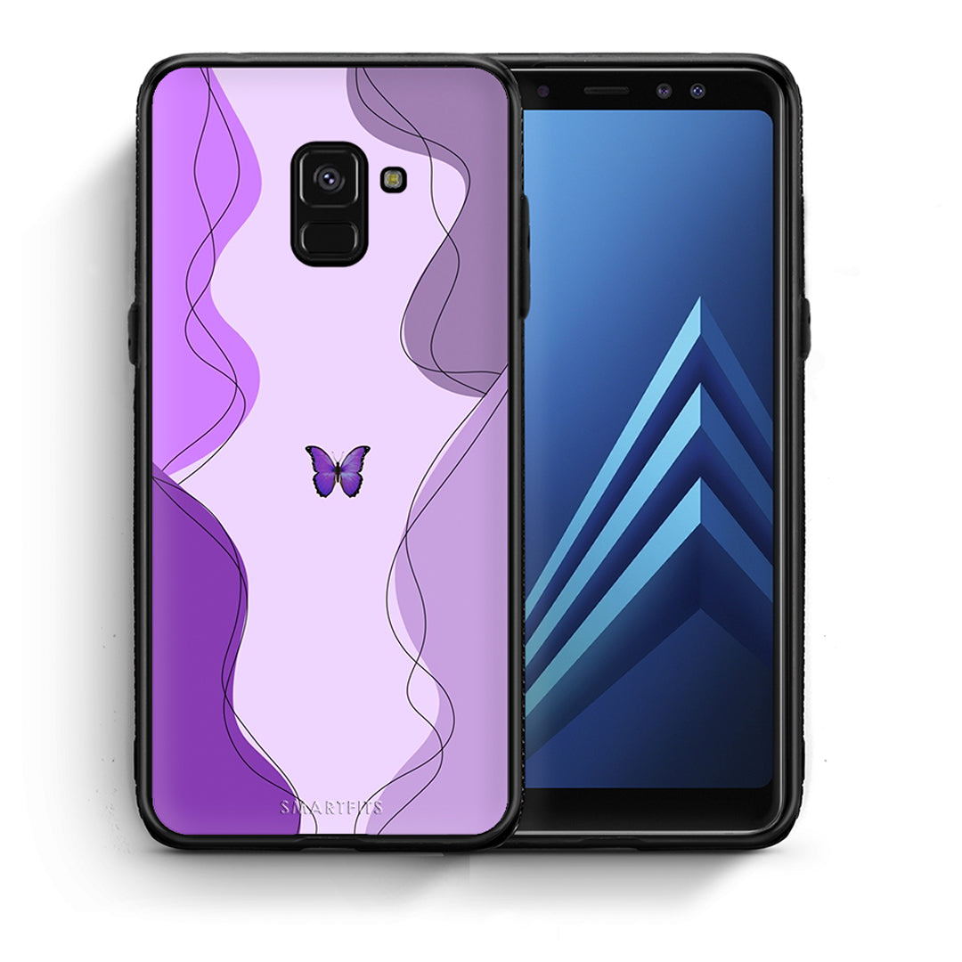 Θήκη Αγίου Βαλεντίνου Samsung A8 Purple Mariposa από τη Smartfits με σχέδιο στο πίσω μέρος και μαύρο περίβλημα | Samsung A8 Purple Mariposa case with colorful back and black bezels