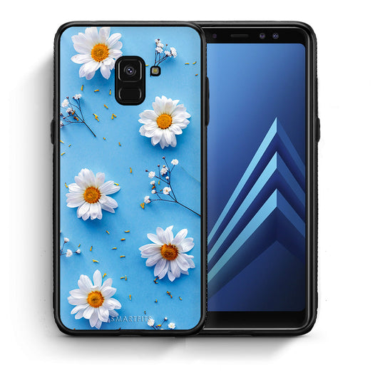 Θήκη Samsung A8 Real Daisies από τη Smartfits με σχέδιο στο πίσω μέρος και μαύρο περίβλημα | Samsung A8 Real Daisies case with colorful back and black bezels