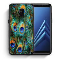 Thumbnail for Θήκη Samsung A8 Real Peacock Feathers από τη Smartfits με σχέδιο στο πίσω μέρος και μαύρο περίβλημα | Samsung A8 Real Peacock Feathers case with colorful back and black bezels