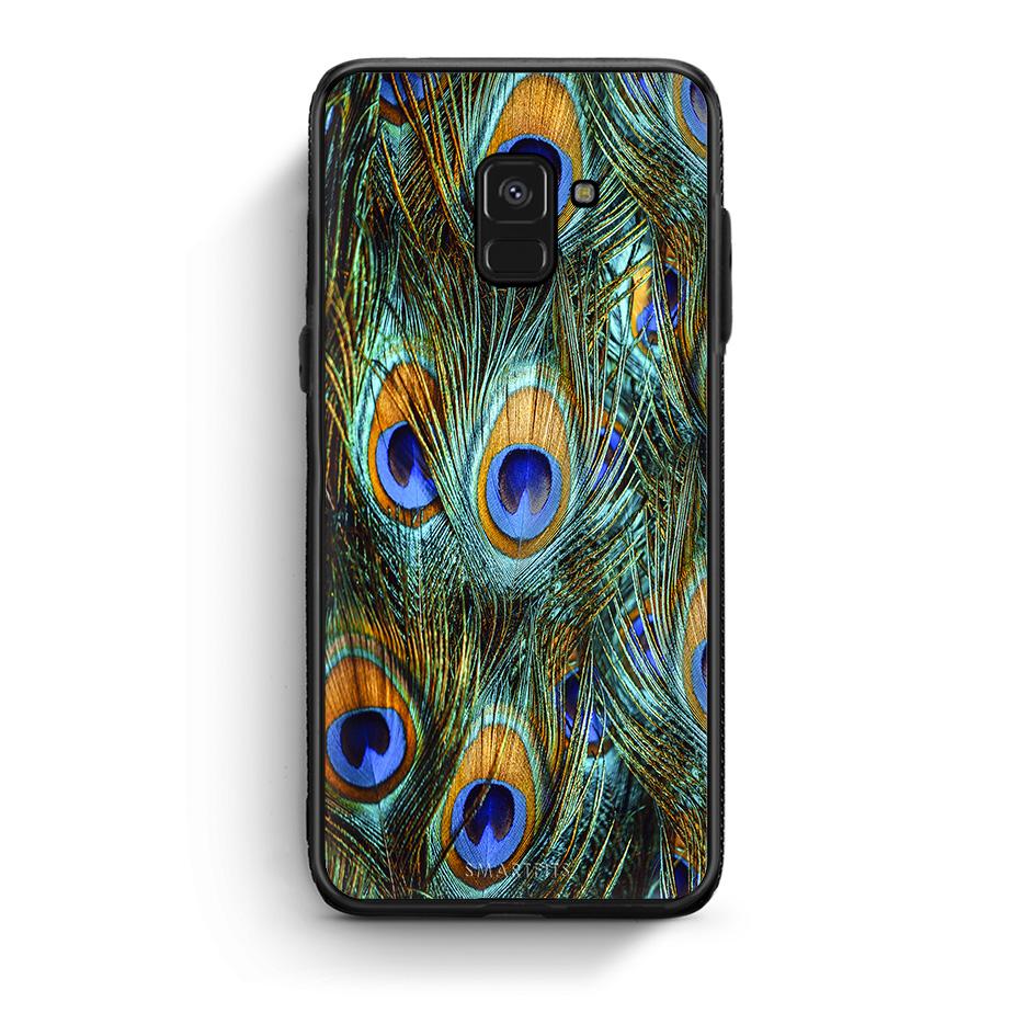 Samsung A8 Real Peacock Feathers θήκη από τη Smartfits με σχέδιο στο πίσω μέρος και μαύρο περίβλημα | Smartphone case with colorful back and black bezels by Smartfits