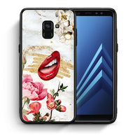 Thumbnail for Θήκη Samsung A8 Red Lips από τη Smartfits με σχέδιο στο πίσω μέρος και μαύρο περίβλημα | Samsung A8 Red Lips case with colorful back and black bezels