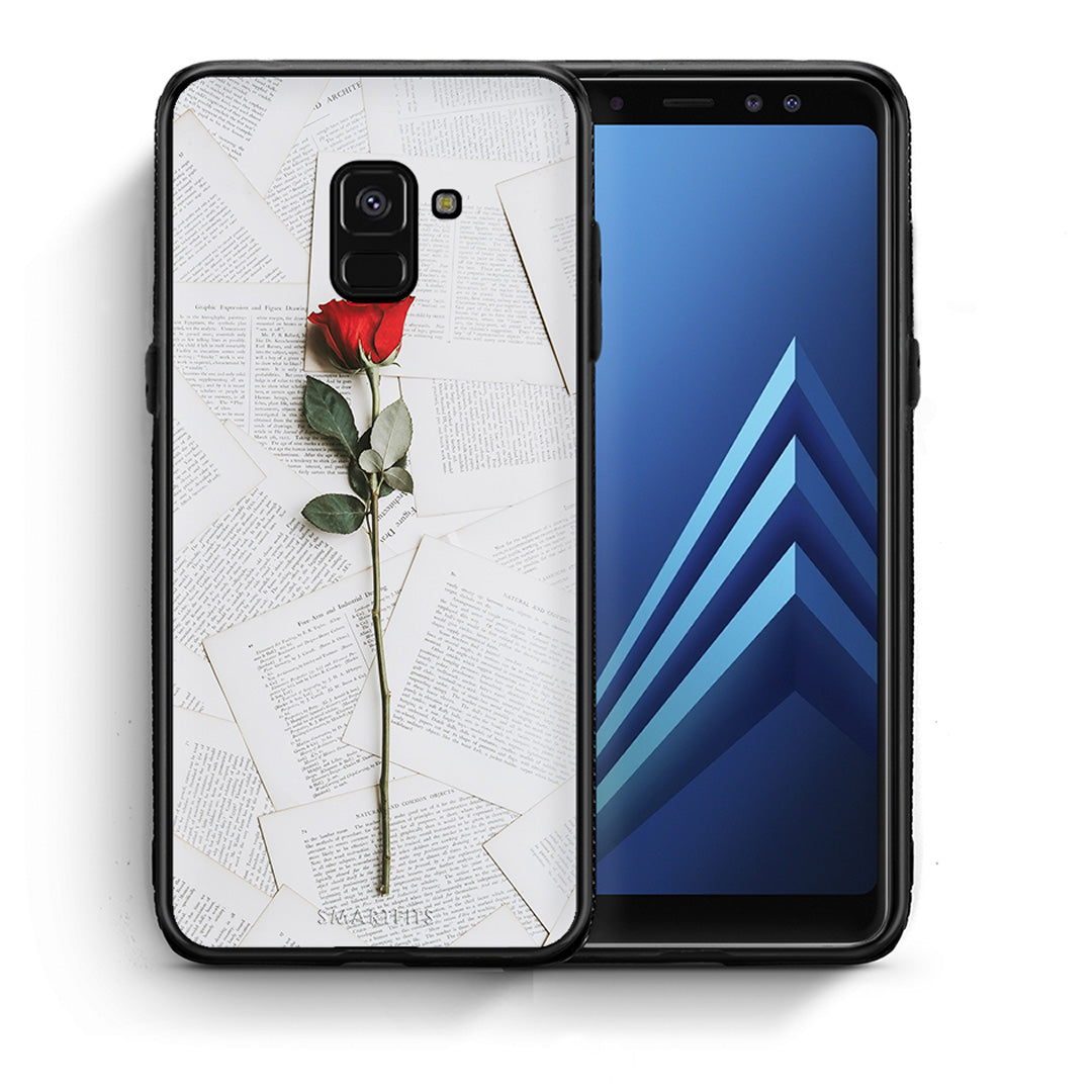 Θήκη Samsung A8 Red Rose από τη Smartfits με σχέδιο στο πίσω μέρος και μαύρο περίβλημα | Samsung A8 Red Rose case with colorful back and black bezels