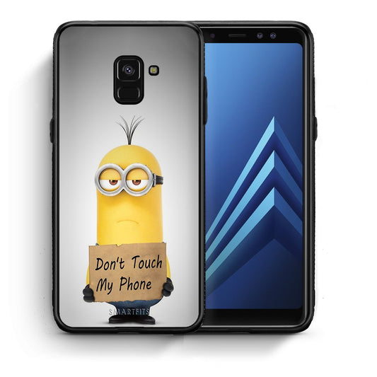 Θήκη Samsung A8 Minion Text από τη Smartfits με σχέδιο στο πίσω μέρος και μαύρο περίβλημα | Samsung A8 Minion Text case with colorful back and black bezels