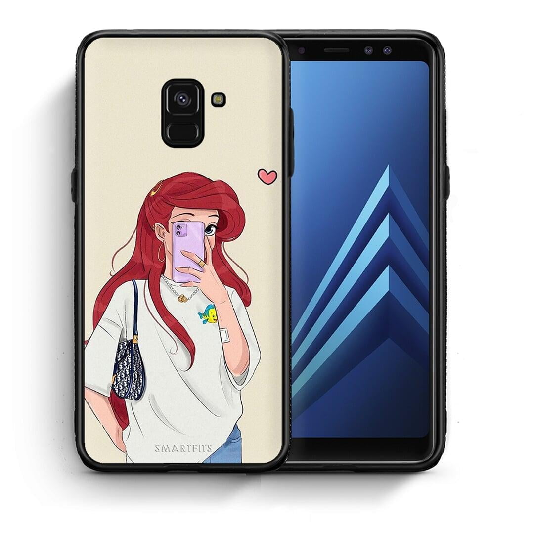 Θήκη Samsung A8 Walking Mermaid από τη Smartfits με σχέδιο στο πίσω μέρος και μαύρο περίβλημα | Samsung A8 Walking Mermaid case with colorful back and black bezels