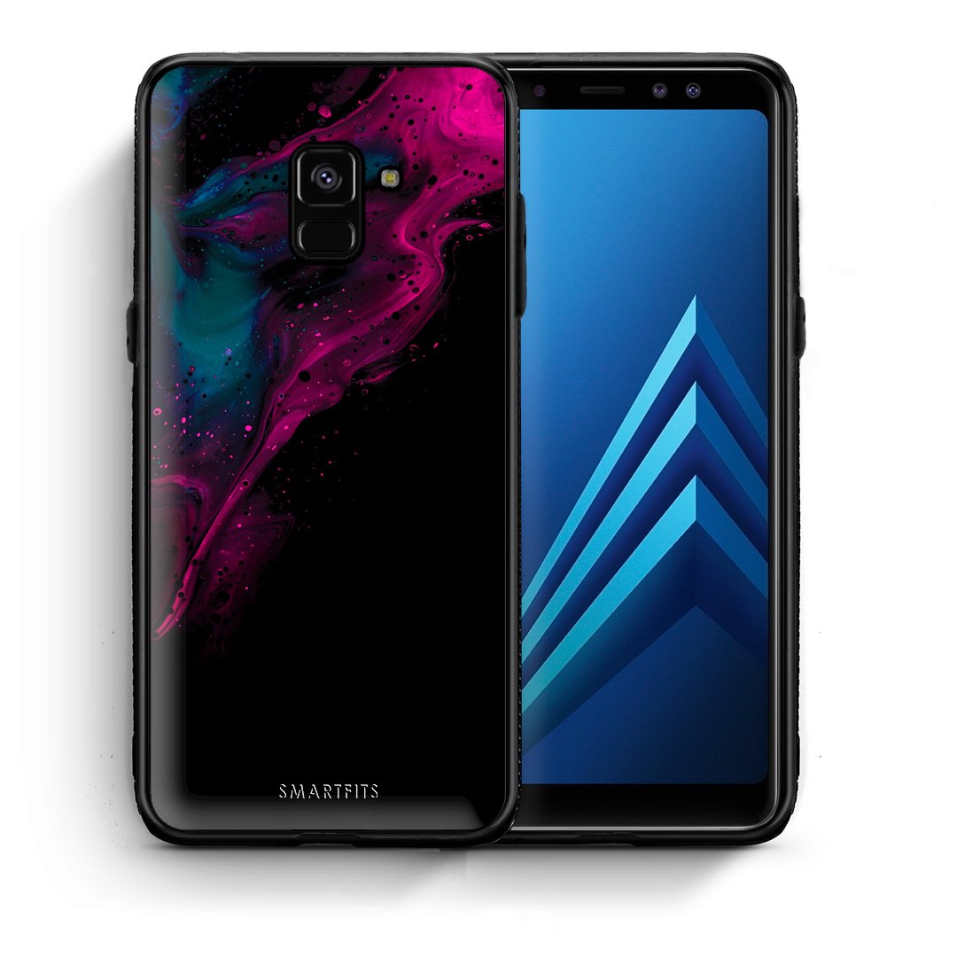 Θήκη Samsung A8 Pink Black Watercolor από τη Smartfits με σχέδιο στο πίσω μέρος και μαύρο περίβλημα | Samsung A8 Pink Black Watercolor case with colorful back and black bezels