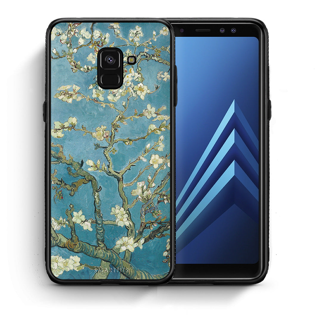 Θήκη Samsung A8 White Blossoms από τη Smartfits με σχέδιο στο πίσω μέρος και μαύρο περίβλημα | Samsung A8 White Blossoms case with colorful back and black bezels