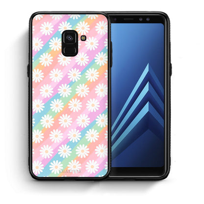 Θήκη Samsung A8 White Daisies από τη Smartfits με σχέδιο στο πίσω μέρος και μαύρο περίβλημα | Samsung A8 White Daisies case with colorful back and black bezels