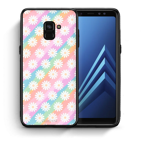 Θήκη Samsung A8 White Daisies από τη Smartfits με σχέδιο στο πίσω μέρος και μαύρο περίβλημα | Samsung A8 White Daisies case with colorful back and black bezels