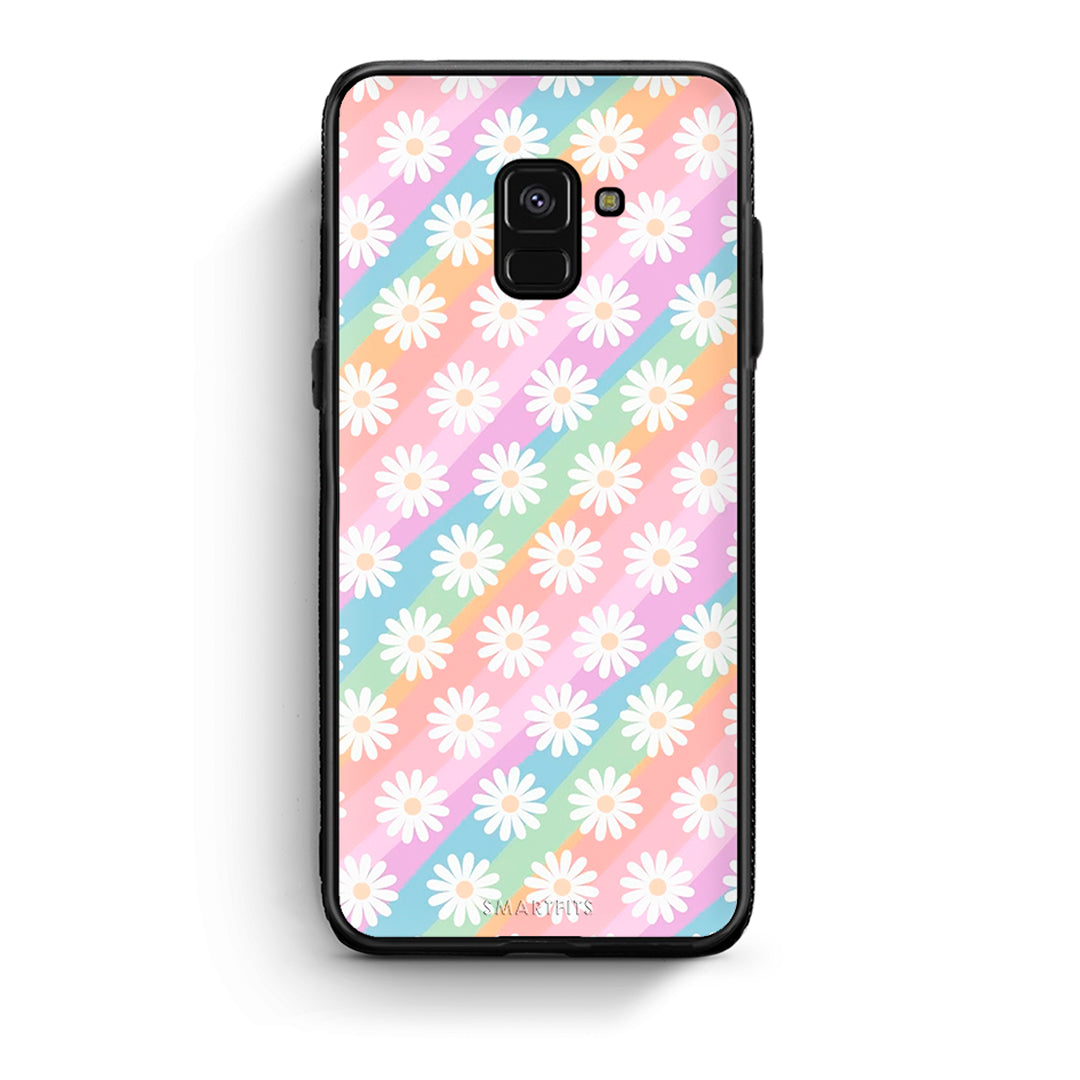 Samsung A8 White Daisies θήκη από τη Smartfits με σχέδιο στο πίσω μέρος και μαύρο περίβλημα | Smartphone case with colorful back and black bezels by Smartfits