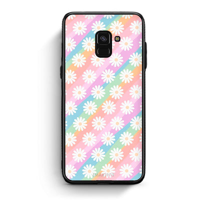 Samsung A8 White Daisies θήκη από τη Smartfits με σχέδιο στο πίσω μέρος και μαύρο περίβλημα | Smartphone case with colorful back and black bezels by Smartfits