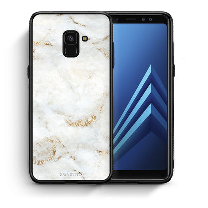 Θήκη Samsung A8 White Gold Marble από τη Smartfits με σχέδιο στο πίσω μέρος και μαύρο περίβλημα | Samsung A8 White Gold Marble case with colorful back and black bezels