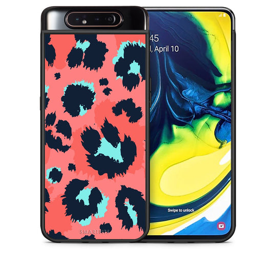 Θήκη Samsung A80 Pink Leopard Animal από τη Smartfits με σχέδιο στο πίσω μέρος και μαύρο περίβλημα | Samsung A80 Pink Leopard Animal case with colorful back and black bezels