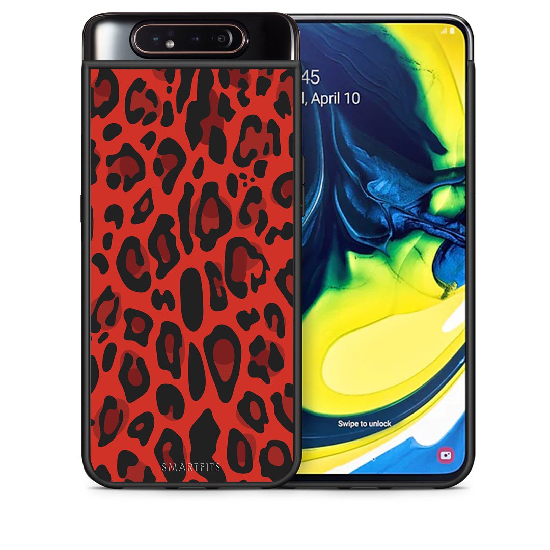 Θήκη Samsung A80 Red Leopard Animal από τη Smartfits με σχέδιο στο πίσω μέρος και μαύρο περίβλημα | Samsung A80 Red Leopard Animal case with colorful back and black bezels