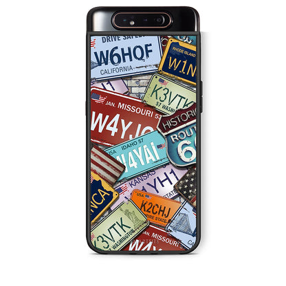 Samsung A80 Car Plates θήκη από τη Smartfits με σχέδιο στο πίσω μέρος και μαύρο περίβλημα | Smartphone case with colorful back and black bezels by Smartfits