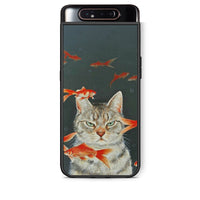 Thumbnail for Samsung A80 Cat Goldfish θήκη από τη Smartfits με σχέδιο στο πίσω μέρος και μαύρο περίβλημα | Smartphone case with colorful back and black bezels by Smartfits