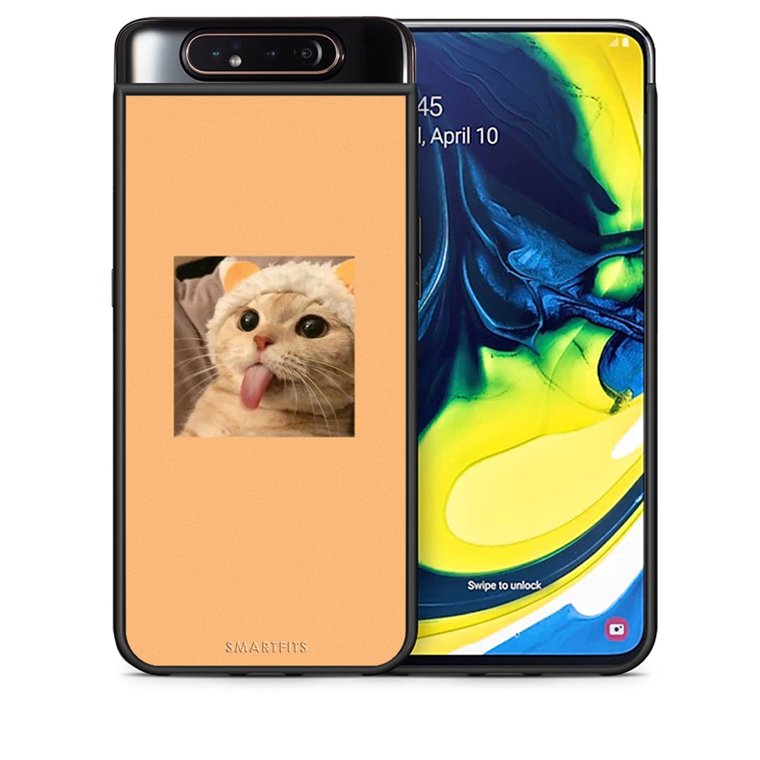 Θήκη Samsung A80 Cat Tongue από τη Smartfits με σχέδιο στο πίσω μέρος και μαύρο περίβλημα | Samsung A80 Cat Tongue case with colorful back and black bezels