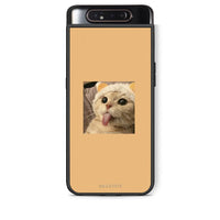 Thumbnail for Samsung A80 Cat Tongue θήκη από τη Smartfits με σχέδιο στο πίσω μέρος και μαύρο περίβλημα | Smartphone case with colorful back and black bezels by Smartfits