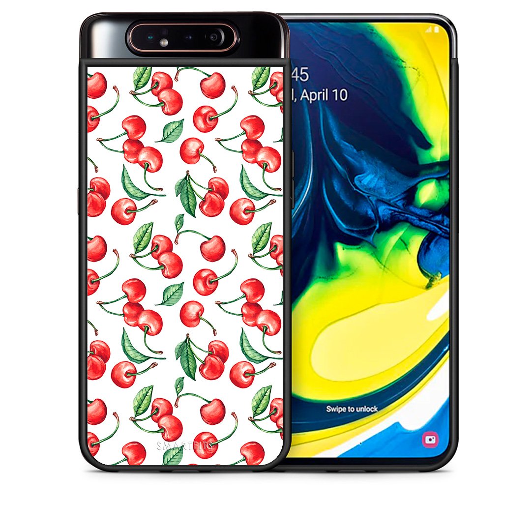 Θήκη Samsung A80 Cherry Summer από τη Smartfits με σχέδιο στο πίσω μέρος και μαύρο περίβλημα | Samsung A80 Cherry Summer case with colorful back and black bezels
