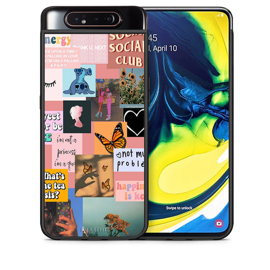 Θήκη Αγίου Βαλεντίνου Samsung A80 Collage Bitchin από τη Smartfits με σχέδιο στο πίσω μέρος και μαύρο περίβλημα | Samsung A80 Collage Bitchin case with colorful back and black bezels