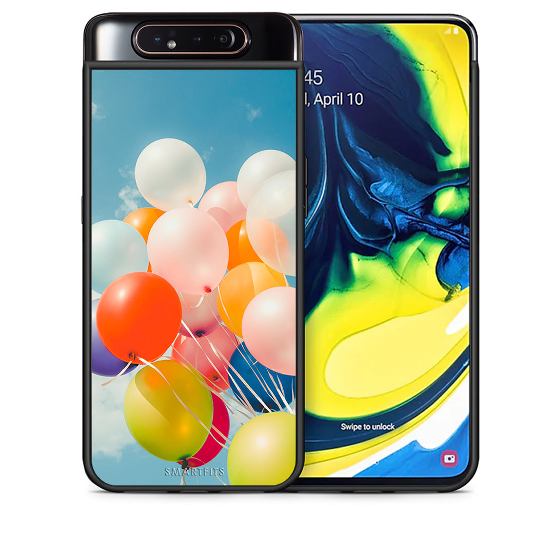 Θήκη Samsung A80 Colorful Balloons από τη Smartfits με σχέδιο στο πίσω μέρος και μαύρο περίβλημα | Samsung A80 Colorful Balloons case with colorful back and black bezels