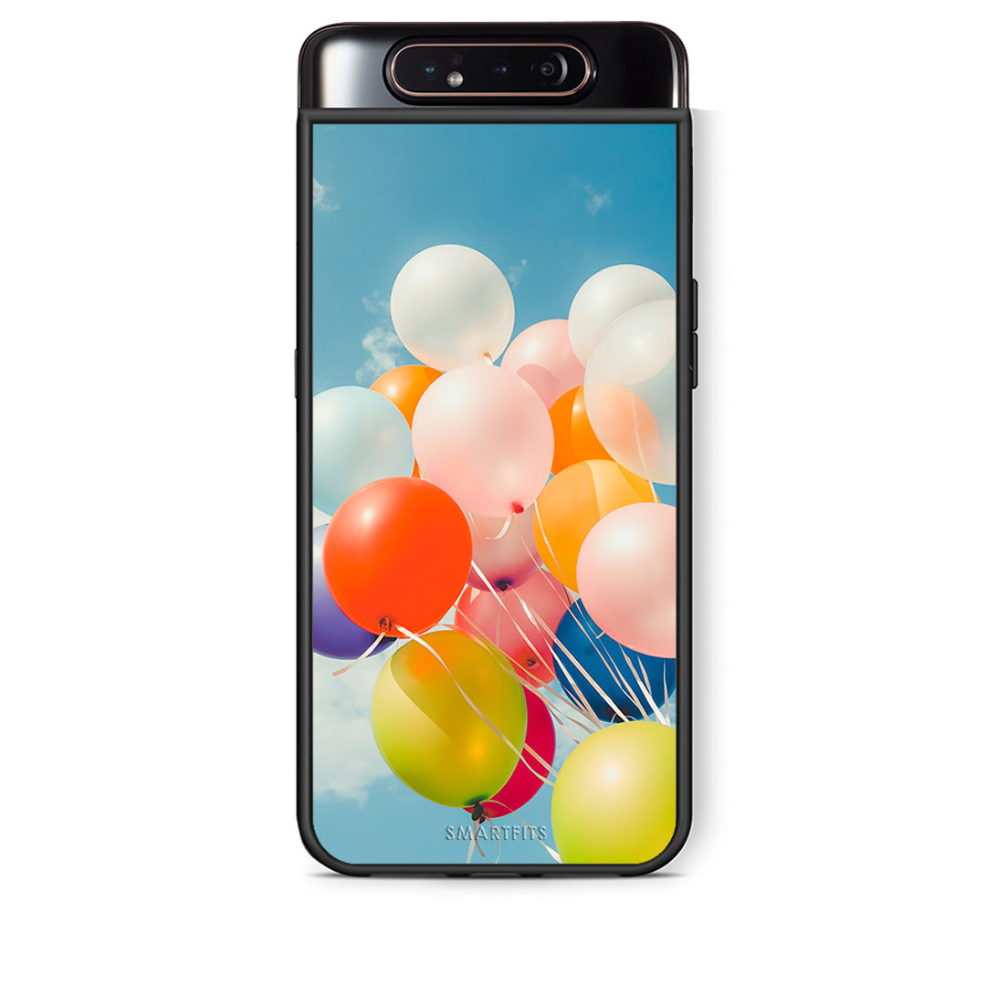 Samsung A80 Colorful Balloons θήκη από τη Smartfits με σχέδιο στο πίσω μέρος και μαύρο περίβλημα | Smartphone case with colorful back and black bezels by Smartfits