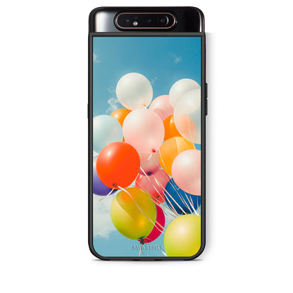 Samsung A80 Colorful Balloons θήκη από τη Smartfits με σχέδιο στο πίσω μέρος και μαύρο περίβλημα | Smartphone case with colorful back and black bezels by Smartfits