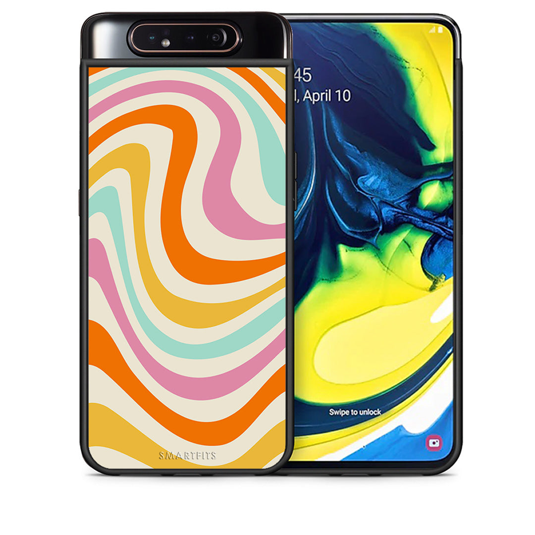 Θήκη Samsung A80 Colourful Waves από τη Smartfits με σχέδιο στο πίσω μέρος και μαύρο περίβλημα | Samsung A80 Colourful Waves case with colorful back and black bezels