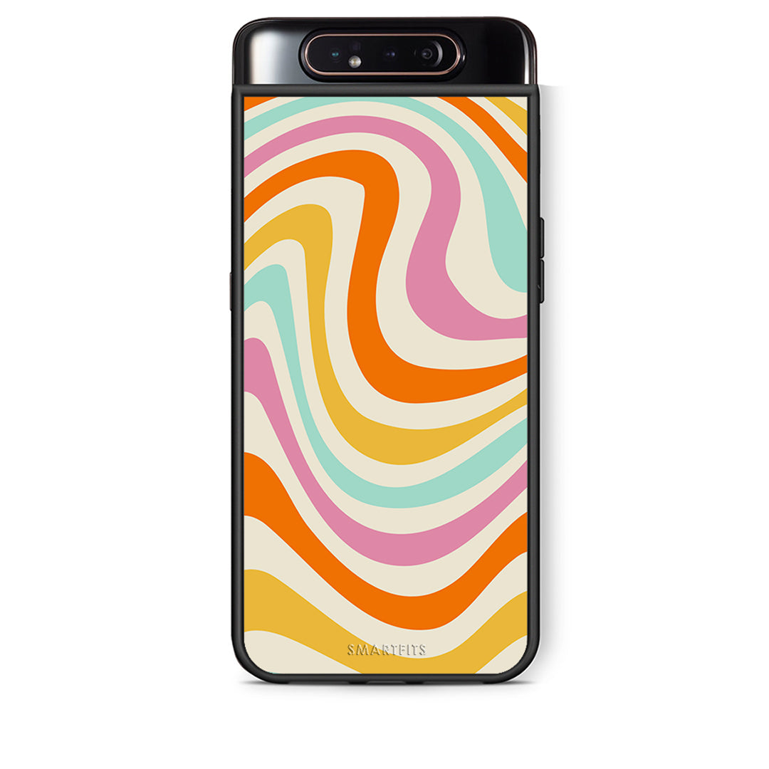 Samsung A80 Colourful Waves θήκη από τη Smartfits με σχέδιο στο πίσω μέρος και μαύρο περίβλημα | Smartphone case with colorful back and black bezels by Smartfits